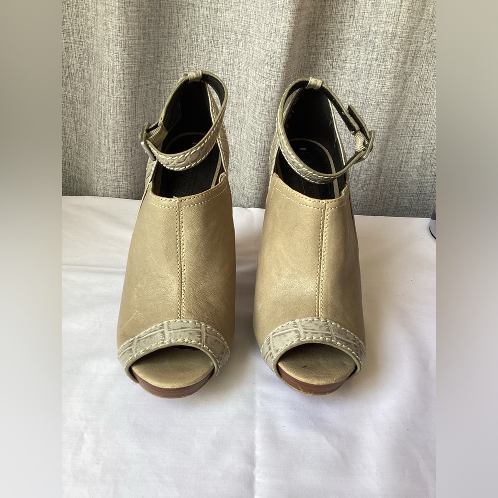 BCBGMaxAzria gray peep toe bootie with ankle strap.  Worn once.